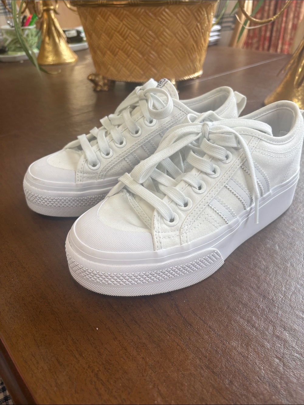 adidas Women's White Platform Lace-Up Sneakers with 3-Stripes